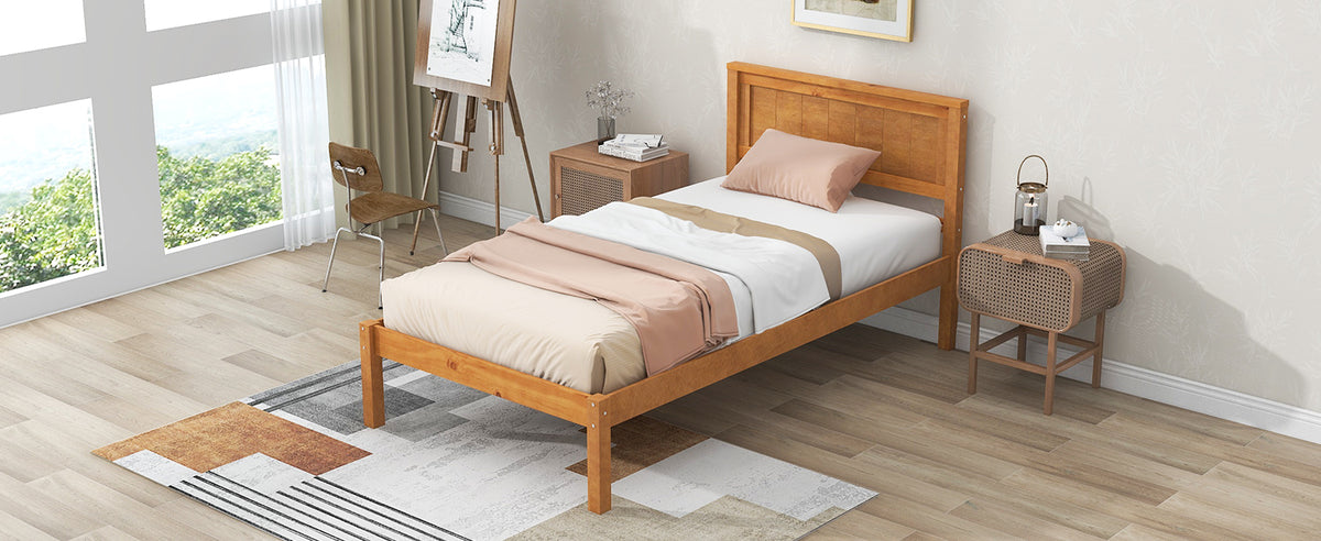 Twin Platform Bed with Headboard Oak