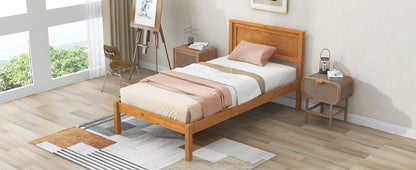 Twin Platform Bed with Headboard Oak