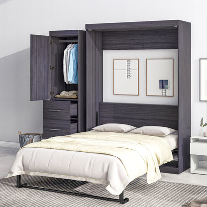 Full Murphy Bed with Wardrobe Gray