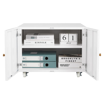 White Mobile Copier Cabinet – 2-Door File & Printer Stand with Wheels