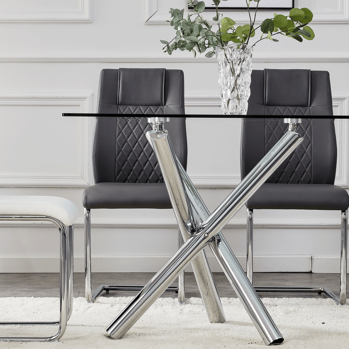 Modern Glass Dining Table – 71" Rectangular Table for 6-8 People