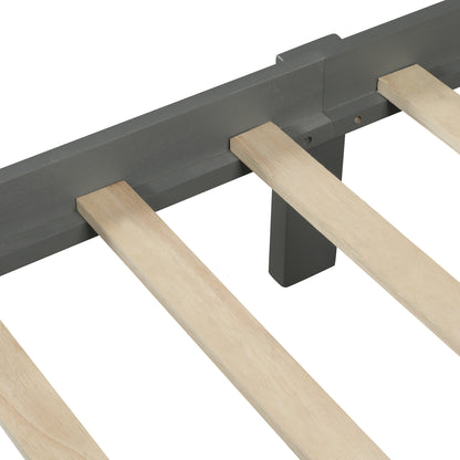 Wooden Platform Bed with Footboard Gray