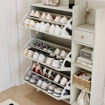 Bohemian Shoe Cabinet with Rattan Shelves White