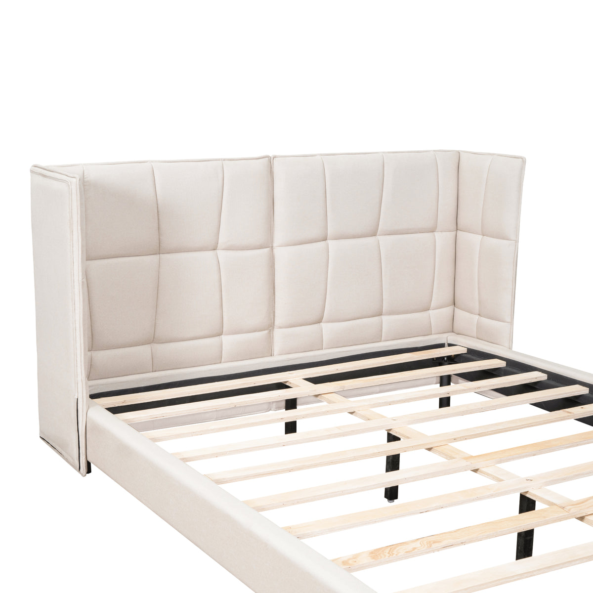 Queen Platform Bed with LED Headboard Beige