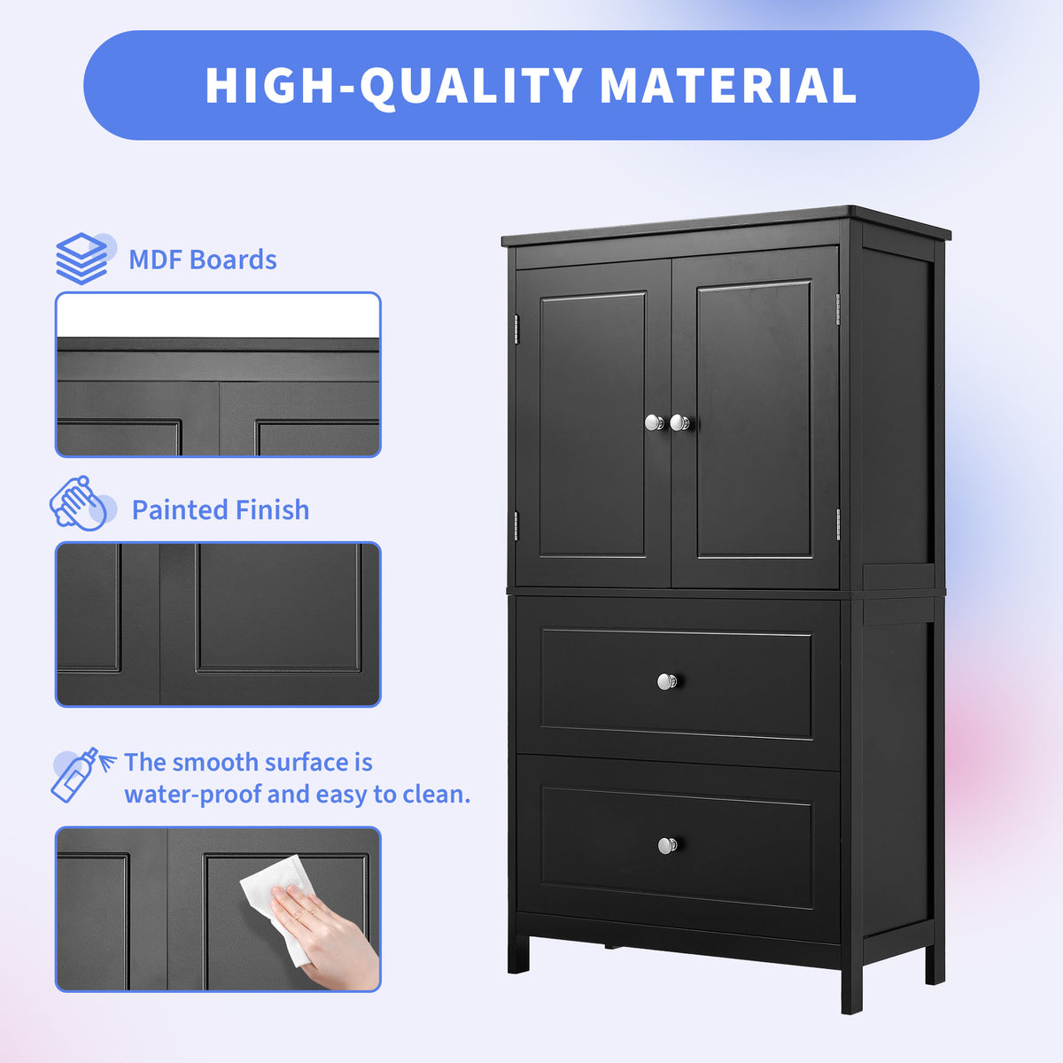 Black Bathroom Storage Cabinet with Drawers