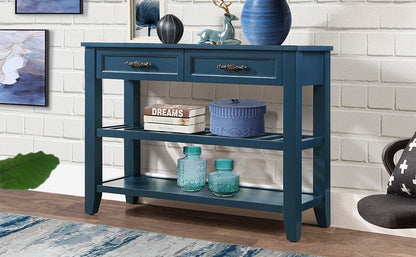 Mid-Century Console Table with Storage Drawers – Navy Blue