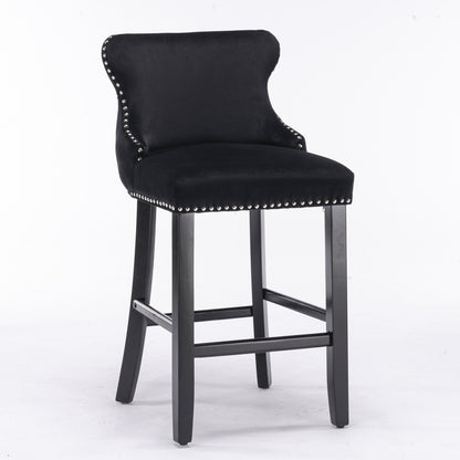 Velvet Bar Stools Set of 2 Black