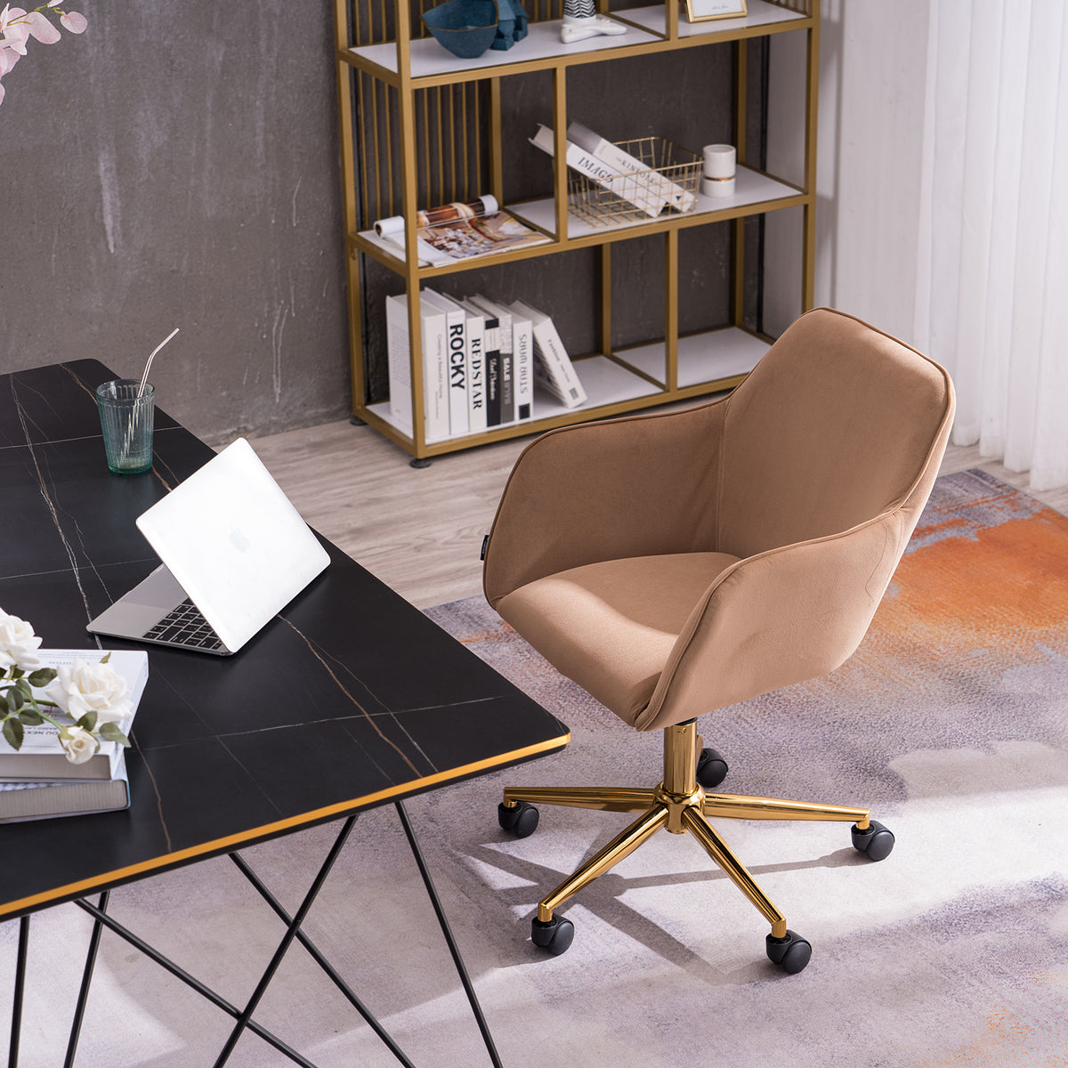 Velvet Executive Swivel Office Chair – Coffee Brown