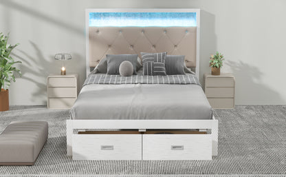 Full Platform Bed with LED Headboard White