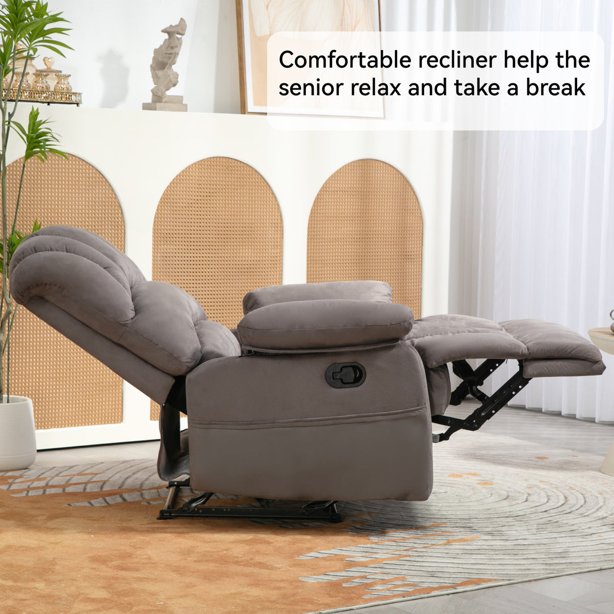Manual Recliner Chair Fabric Gray