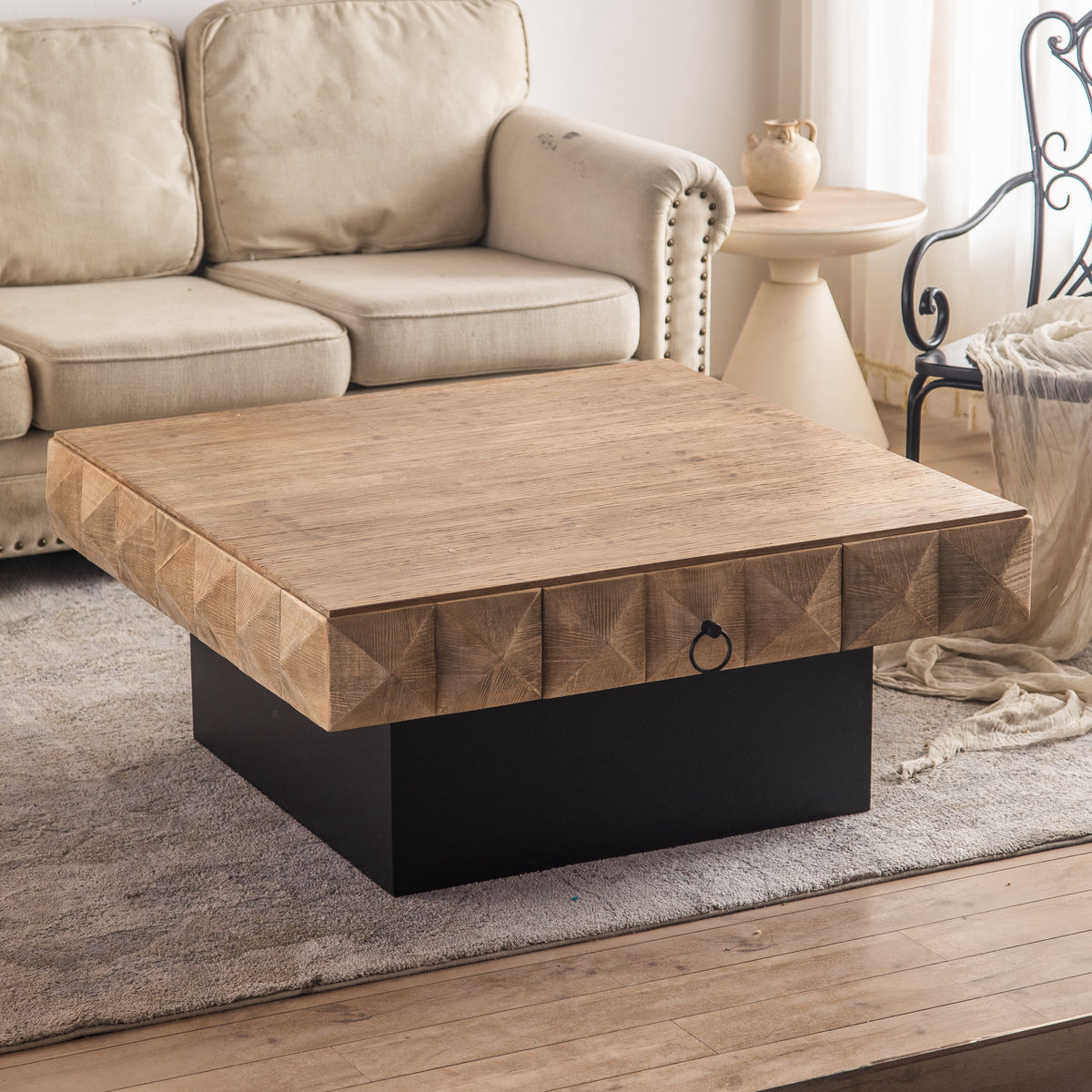 Retro Coffee Table with Drawers and Marble Top
