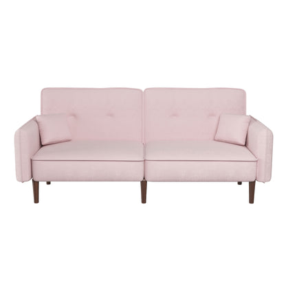 Pink Velvet Convertible Sofa Bed – Wood Legs