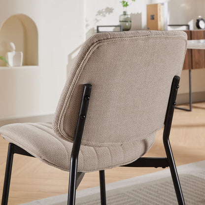 Beige 2-Piece Linen Dining Chair Set – Modern Retro Bentwood Back with Metal Legs