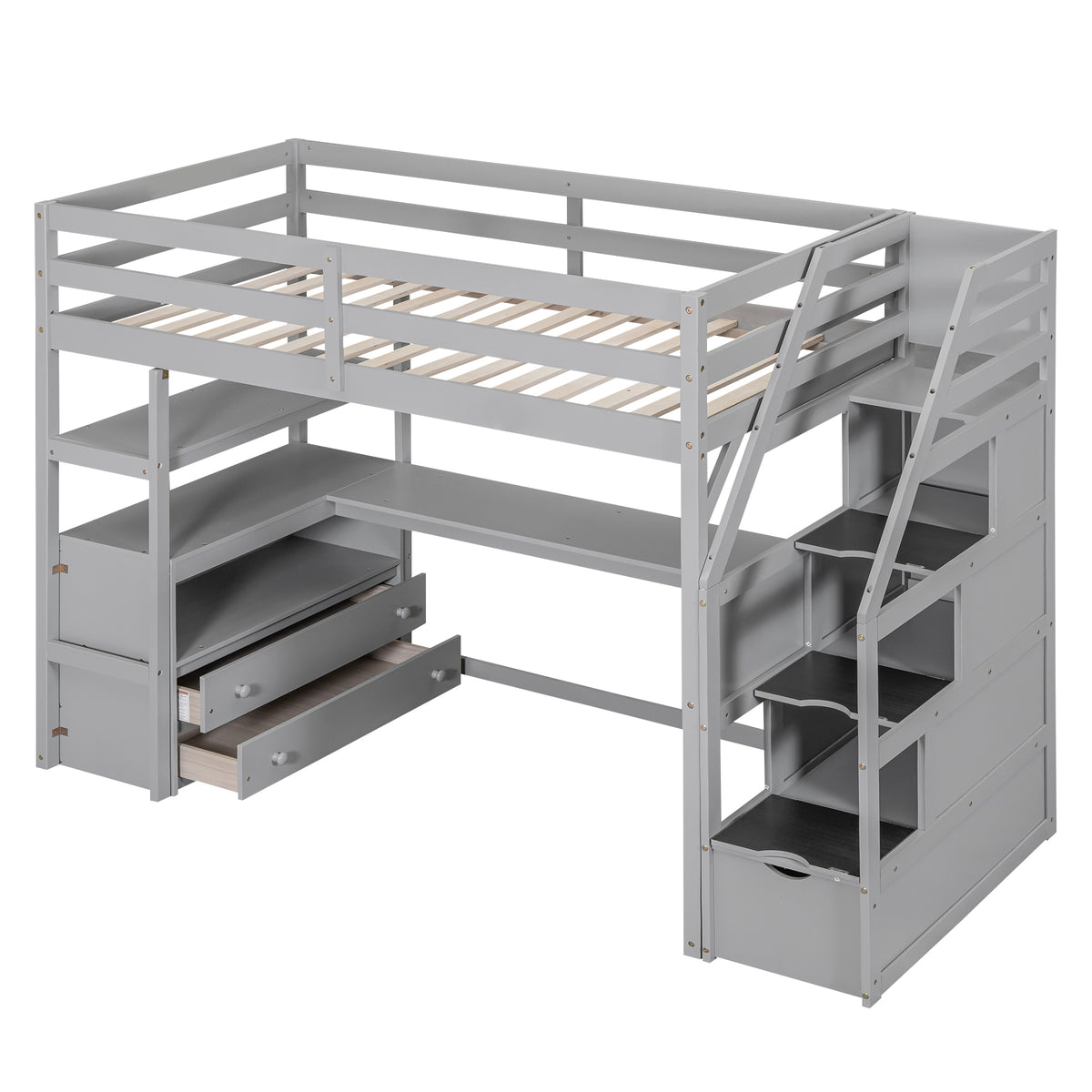 Twin Loft Bed with Storage Gray