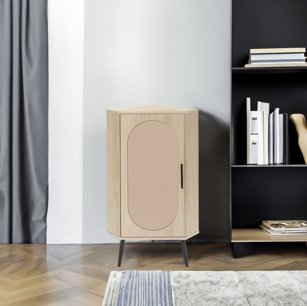 Rattan Corner Cabinet with Door and Shelf