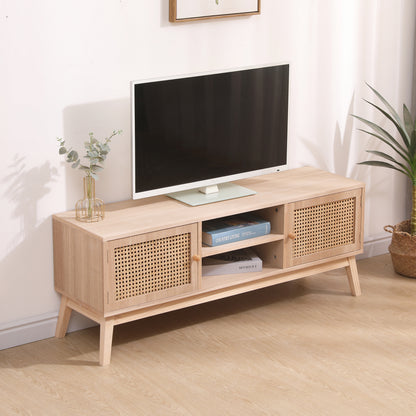 Boho Rattan TV Console – Natural Oak