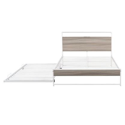 Full Metal Platform Bed with USB Ports White