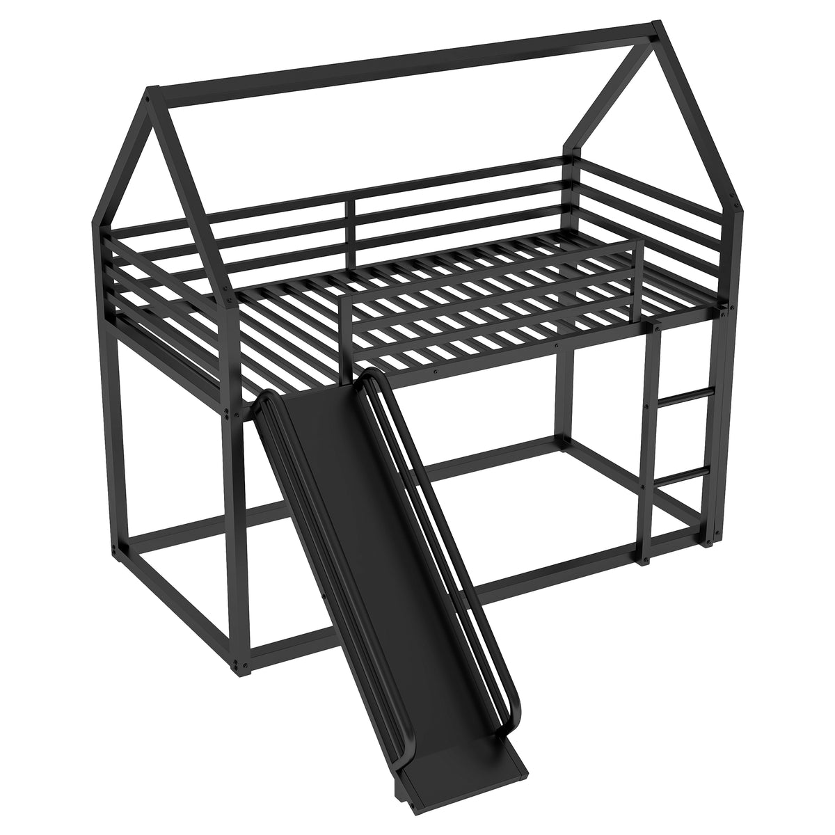 House Twin Bunk Bed with Ladder Black