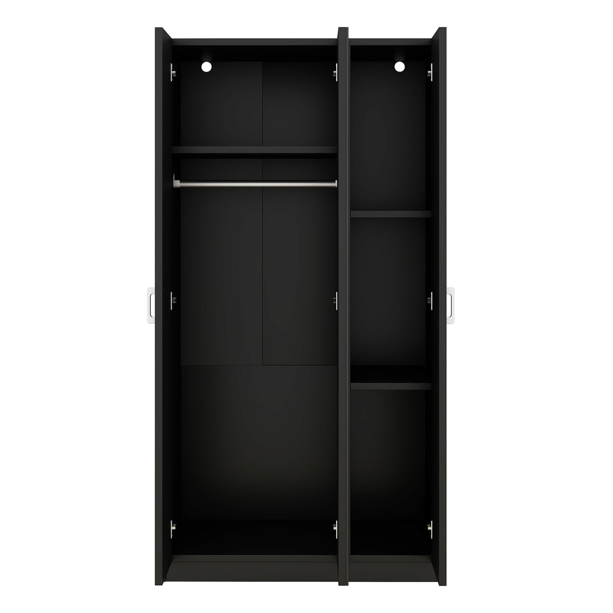 3-Door Wardrobe with Mirror Black