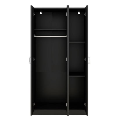 3-Door Wardrobe with Mirror Black