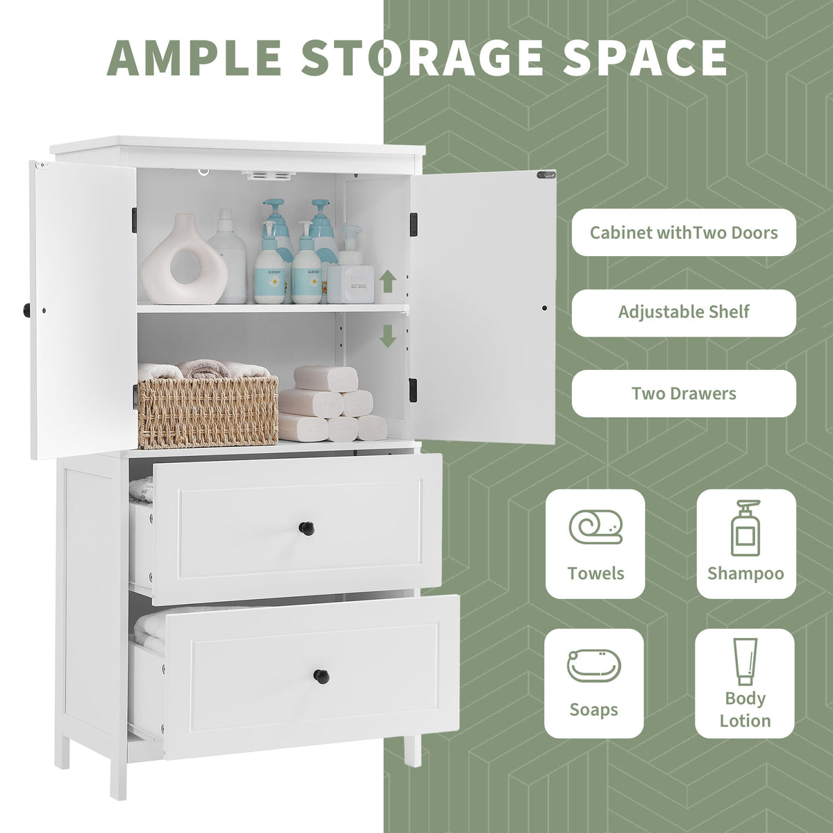 White Bathroom Storage Cabinet with Drawers