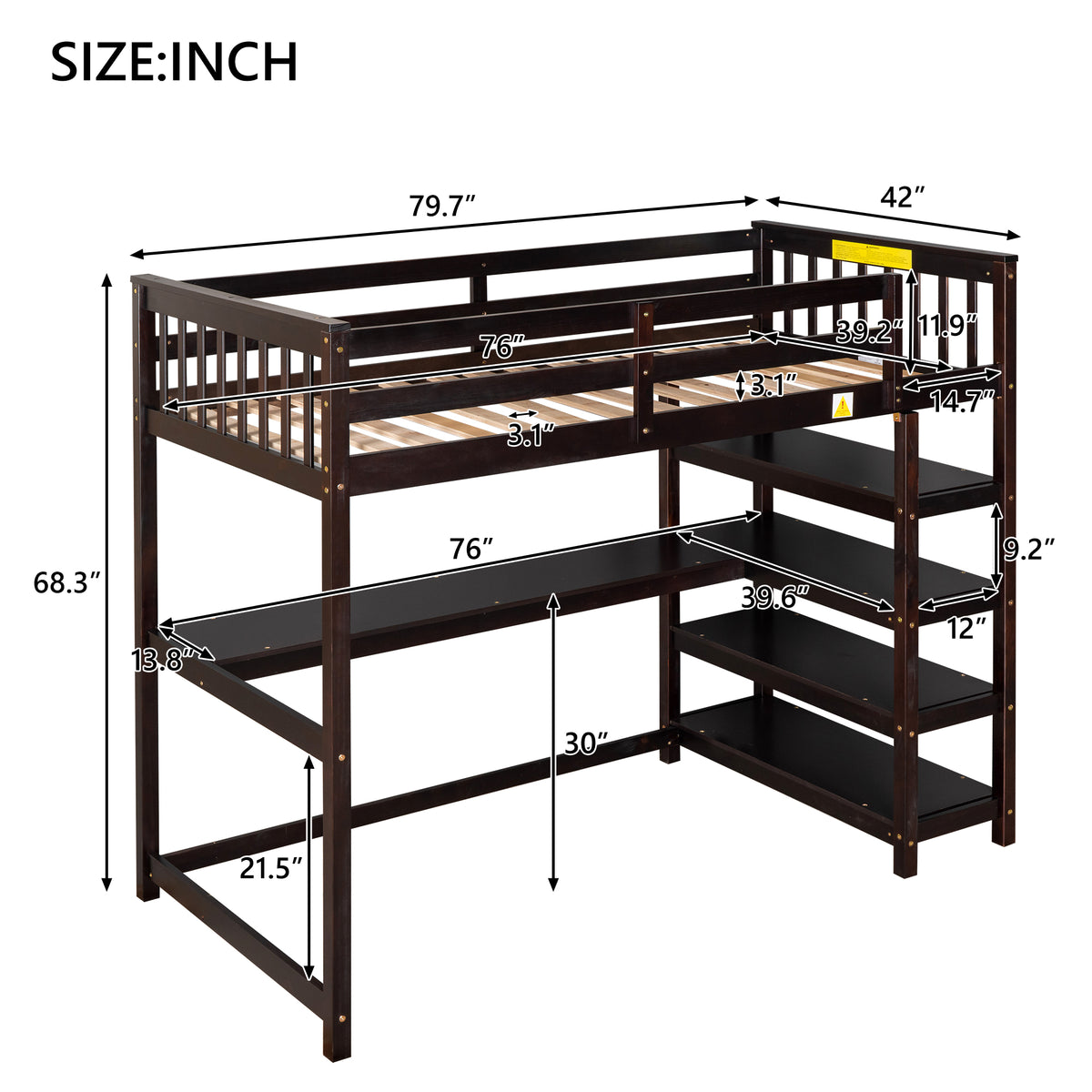 Twin Loft Bed with Storage Espresso Finish
