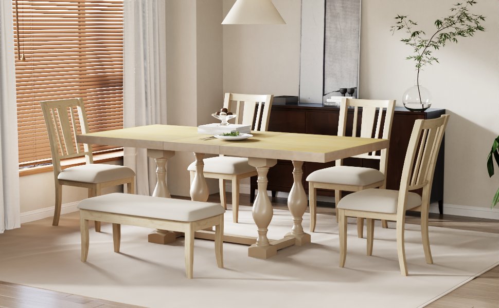 Traditional Extendable Dining Set (6 pcs) – Natural