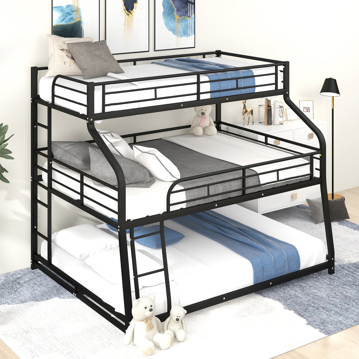 Metal Bunk Bed Triple Tier Black