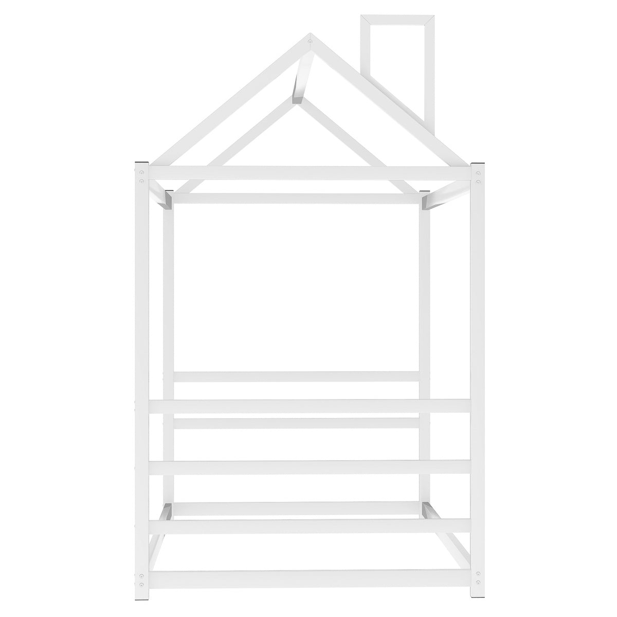 House Platform Bed with Chimney Roof – White