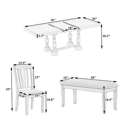 Traditional Extendable Dining Set (6 pcs) – Natural