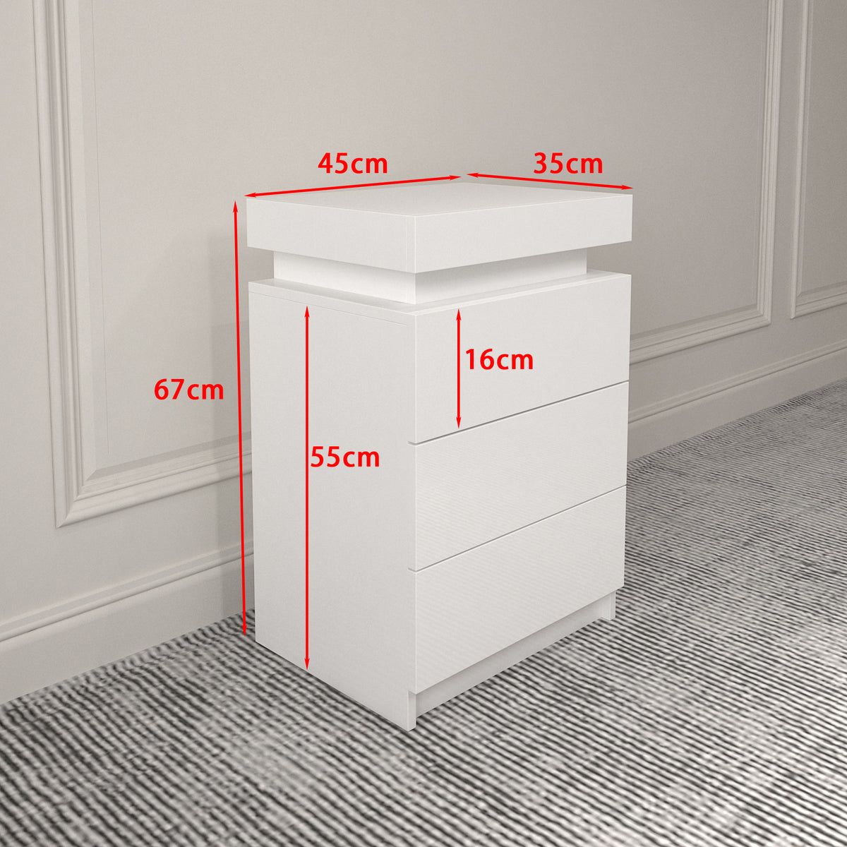 Lumina 3-Drawer LED Nightstand