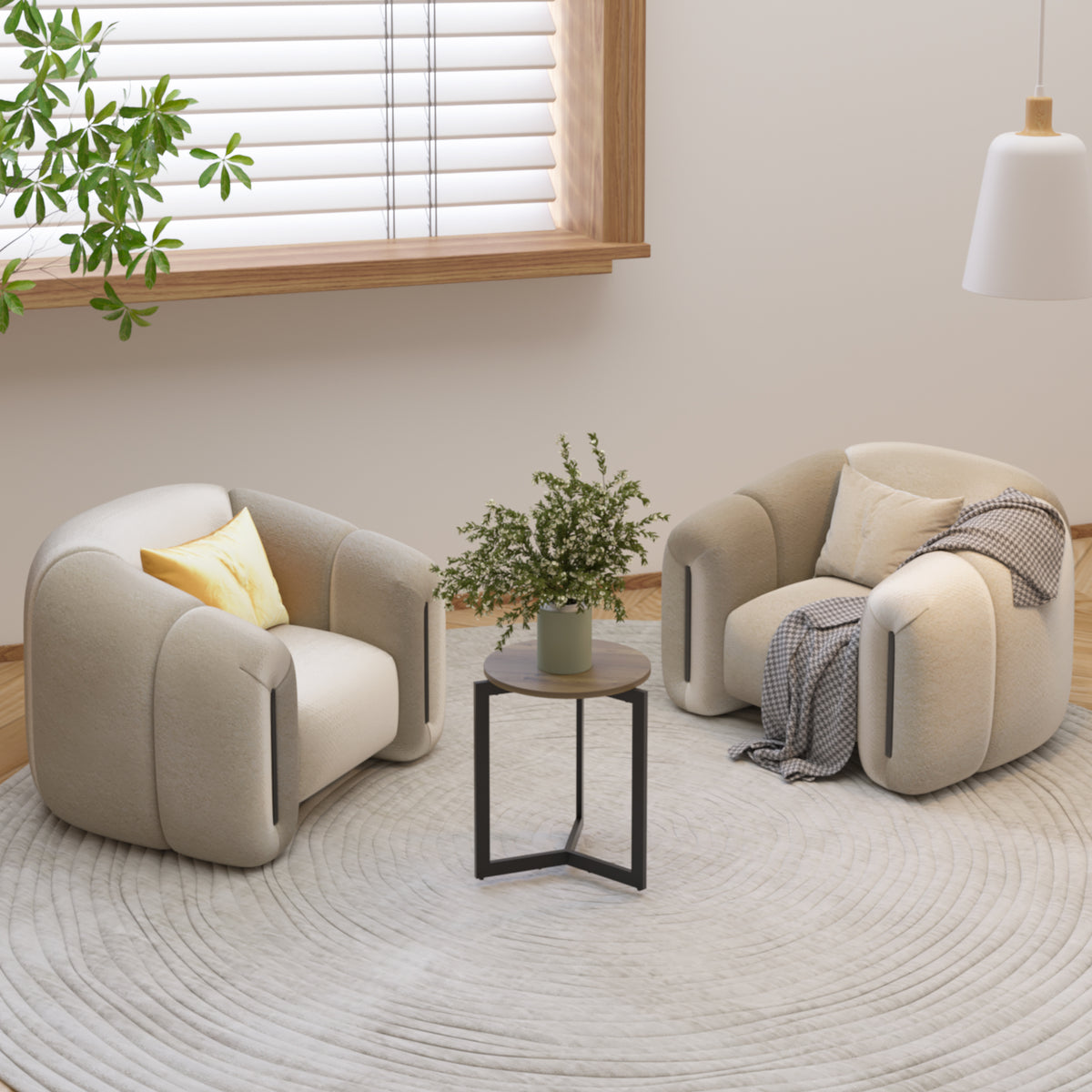 Round Metal Frame Side Table Brown Finish