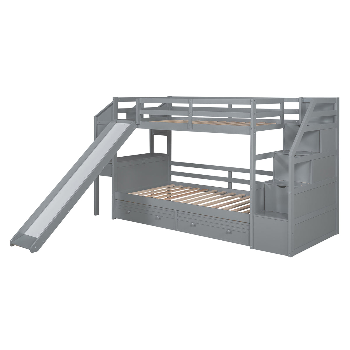 Twin Bunk Bed with Storage Gray