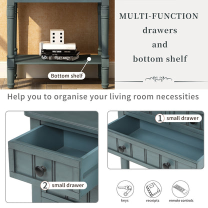 Slim Console Table with Drawers Navy Finish