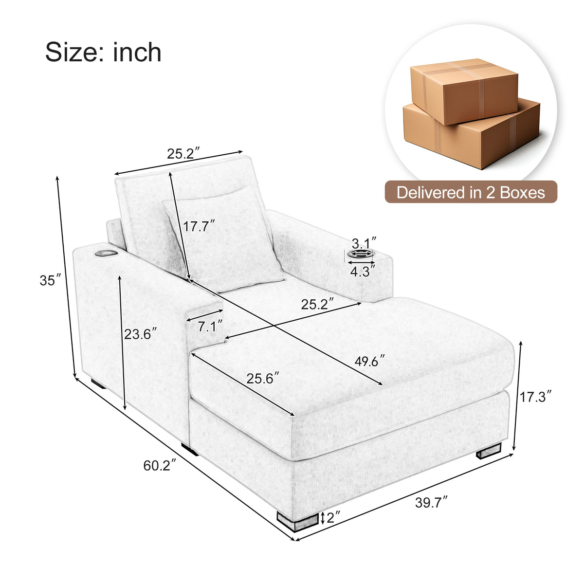 Oversized Chaise Lounge with Pillows Cream