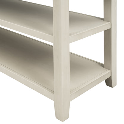 Beige Wood Console Table – Espresso Accents
