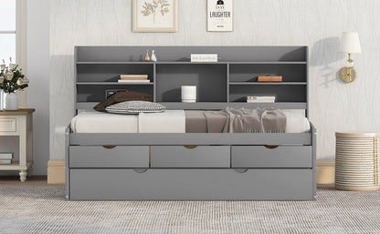 Twin Captain Bed with Storage Drawers Gray