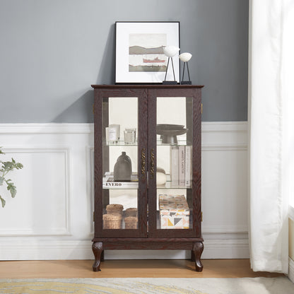 Dual Door Curio Display Cabinet with LED Lights Cherry