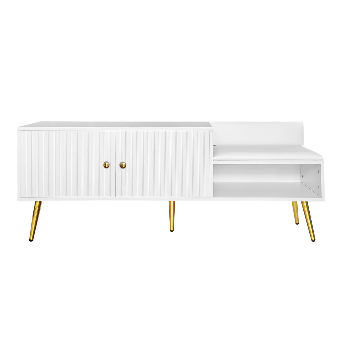 Modern White Shoe Storage Bench with Hidden Upholstered Seat