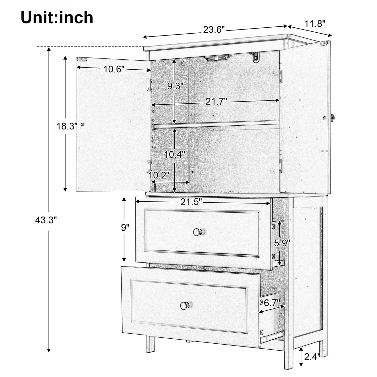 White Bathroom Storage Cabinet with Drawers