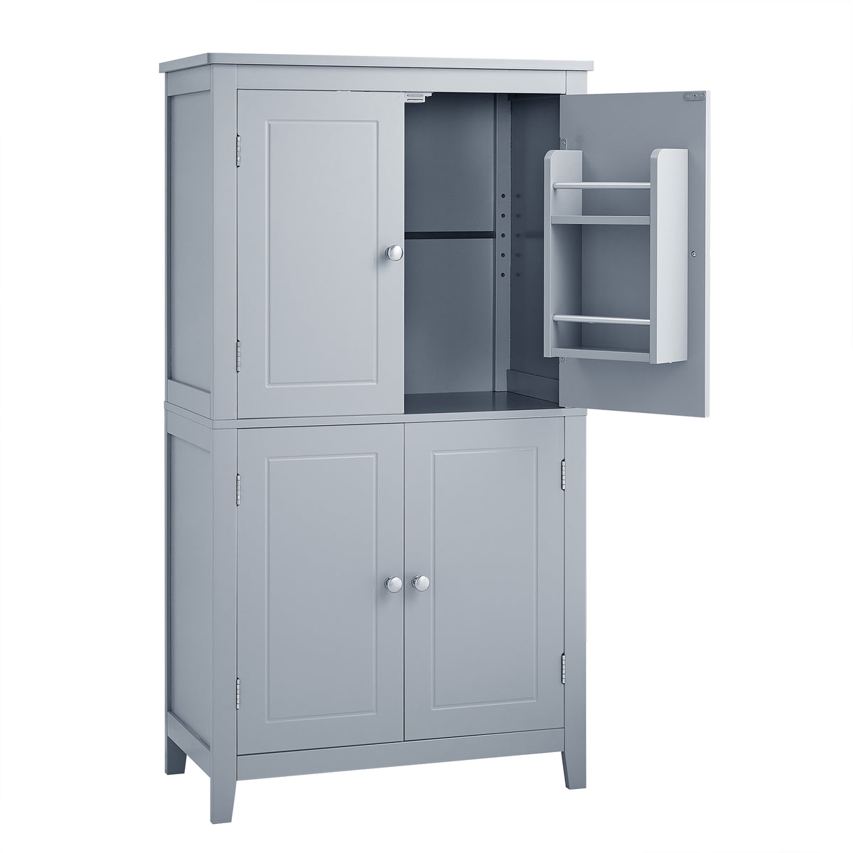 Gray Bathroom Floor Cabinet with Adjustable Shelves