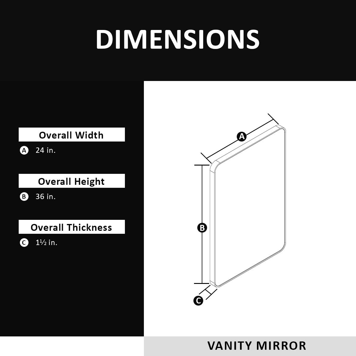 Aluminum Bathroom Mirror Matte Black