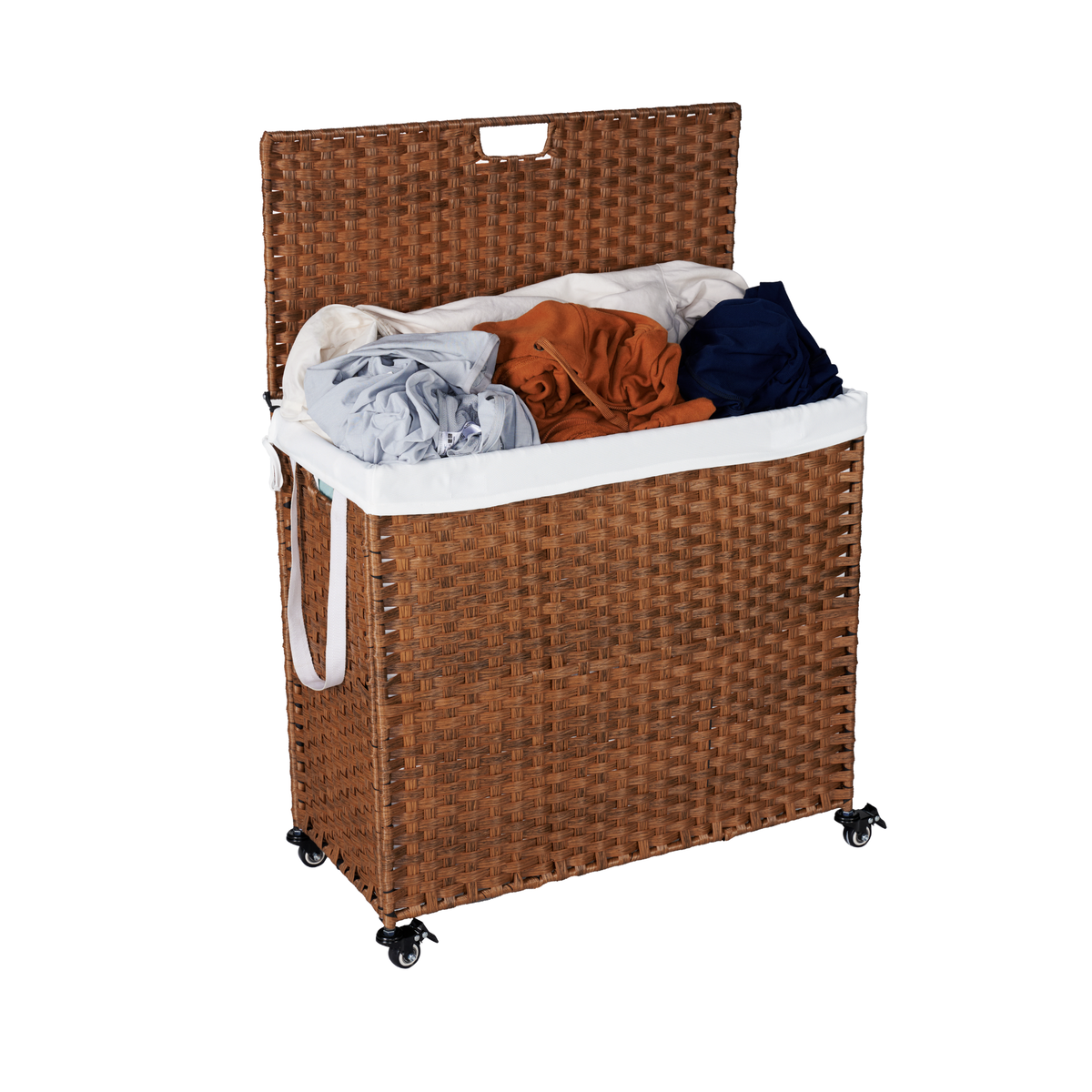 Brown Laundry Hamper with Lid and Wheels