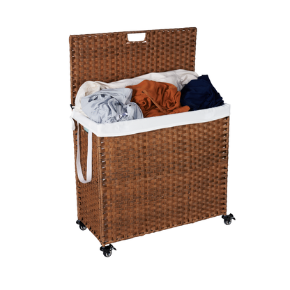 Brown Laundry Hamper with Lid and Wheels
