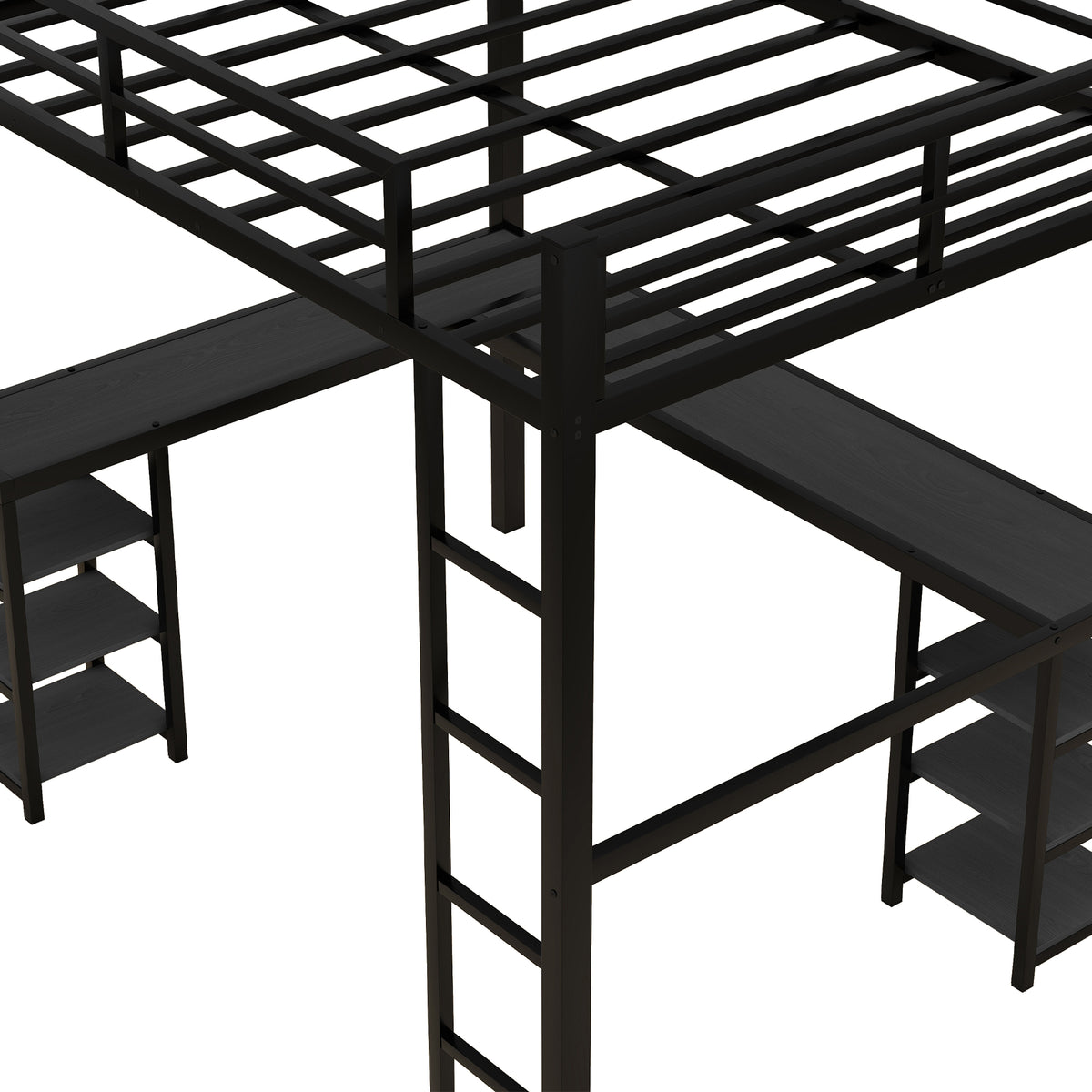 Loft Bed with Ladder and Guardrail Black