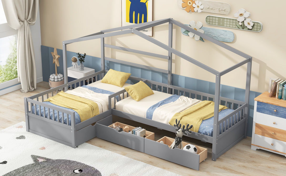 Twin House Bed Gray