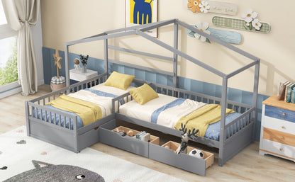 Twin House Bed Gray