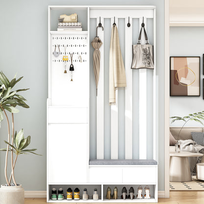 Hall Tree Shoe Cabinet – White Finish