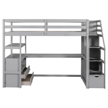 Twin Loft Bed with Storage Gray
