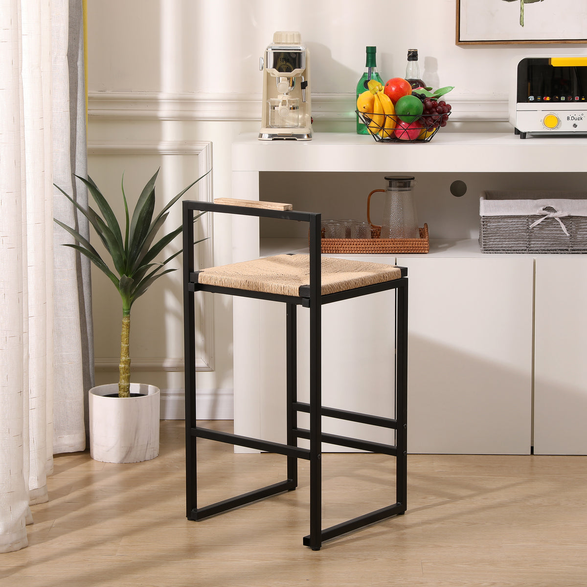 Paper Rope Counter Chairs (2 pcs) – Black Frame